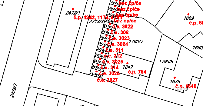 Cheb 3025 na parcele st. 2474/15 v KÚ Cheb, Katastrální mapa