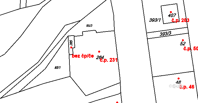 Mlékojedy 231, Neratovice na parcele st. 264 v KÚ Mlékojedy u Neratovic, Katastrální mapa