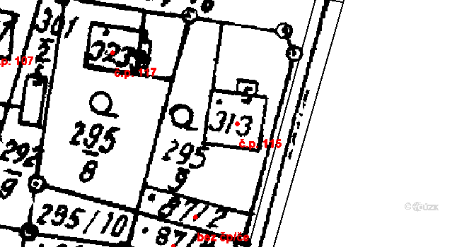 Velichovky 115 na parcele st. 313 v KÚ Velichovky, Katastrální mapa
