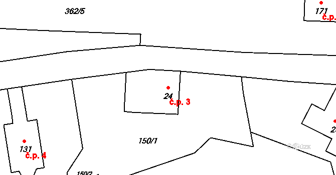 Rokytník 3, Hronov na parcele st. 24 v KÚ Rokytník, Katastrální mapa