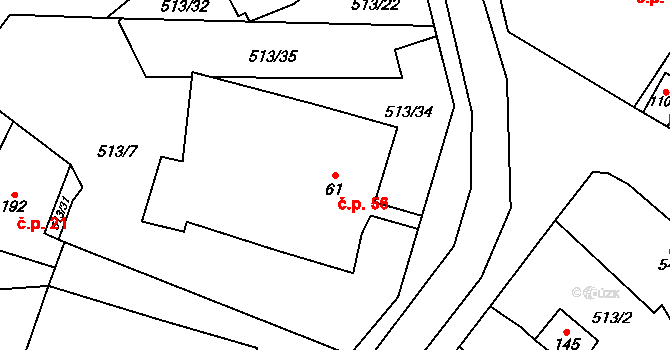 Mnětice 56, Pardubice na parcele st. 61 v KÚ Mnětice, Katastrální mapa