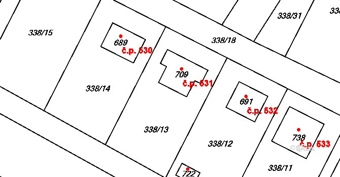 Cerhenice 531 na parcele st. 709 v KÚ Cerhenice, Katastrální mapa