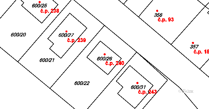Šumná 240 na parcele st. 600/26 v KÚ Šumná, Katastrální mapa