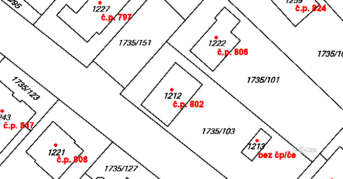 Polešovice 802 na parcele st. 1212 v KÚ Polešovice, Katastrální mapa