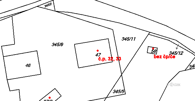 Hunčice 32,33, Líšťany na parcele st. 47 v KÚ Hunčice, Katastrální mapa