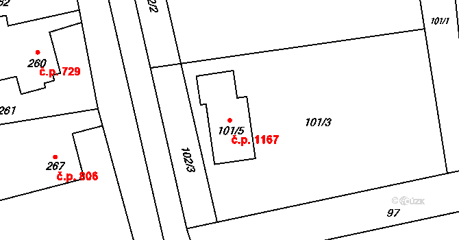 Stonava 1167 na parcele st. 101/5 v KÚ Stonava, Katastrální mapa