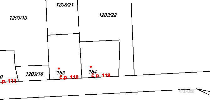 Velká Černoc 119, Měcholupy na parcele st. 154 v KÚ Velká Černoc, Katastrální mapa