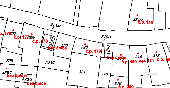 Louny 179 na parcele st. 320 v KÚ Louny, Katastrální mapa