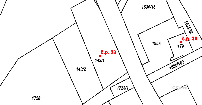 Chlístov 23, Okrouhlice na parcele st. 143/1 v KÚ Chlístov u Okrouhlice, Katastrální mapa