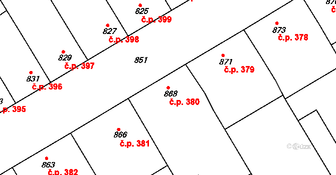 Hrušky 380 na parcele st. 868 v KÚ Hrušky, Katastrální mapa