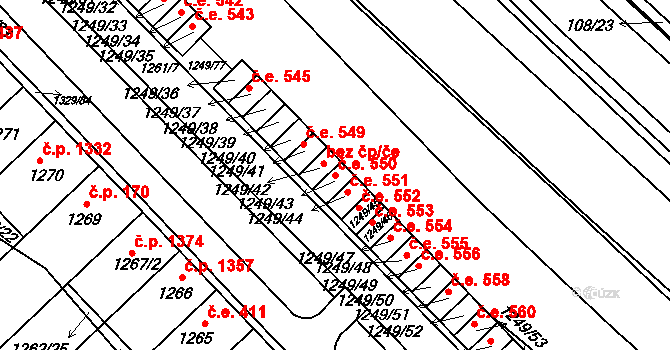 Hustopeče 550 na parcele st. 1249/43 v KÚ Hustopeče u Brna, Katastrální mapa
