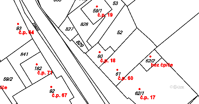 Jarohněvice 18 na parcele st. 60 v KÚ Jarohněvice, Katastrální mapa