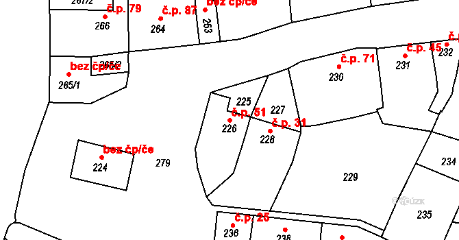 Tetětice 51, Počenice-Tetětice na parcele st. 226 v KÚ Tetětice, Katastrální mapa