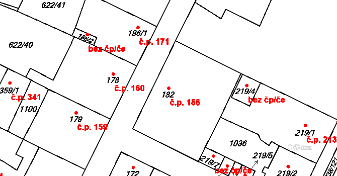 Chotěšov 156 na parcele st. 182 v KÚ Chotěšov, Katastrální mapa