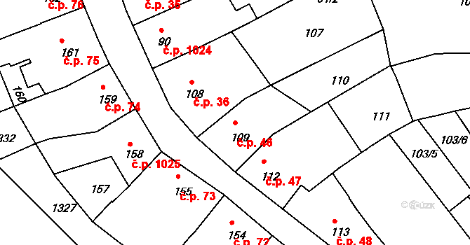 Holešov 46 na parcele st. 109 v KÚ Holešov, Katastrální mapa