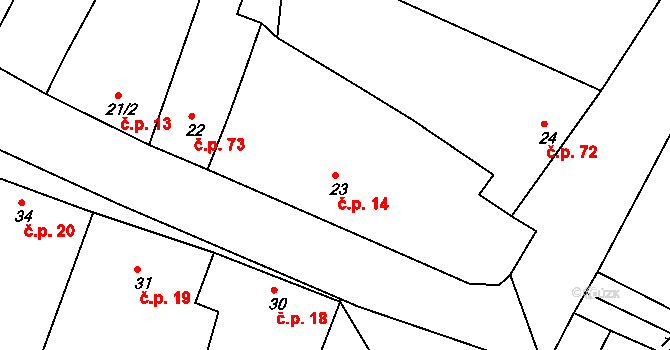 Horní Kounice 14 na parcele st. 23 v KÚ Horní Kounice, Katastrální mapa