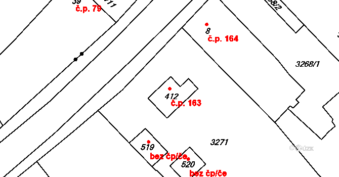 Micmanice 163, Strachotice na parcele st. 412 v KÚ Micmanice, Katastrální mapa
