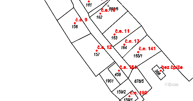 Děpoltovice 12 na parcele st. 157 v KÚ Děpoltovice, Katastrální mapa