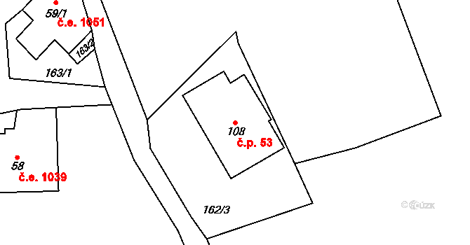 Rejdice 53, Kořenov na parcele st. 108 v KÚ Rejdice, Katastrální mapa