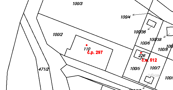 Dobronín 297 na parcele st. 110 v KÚ Střelecká, Katastrální mapa