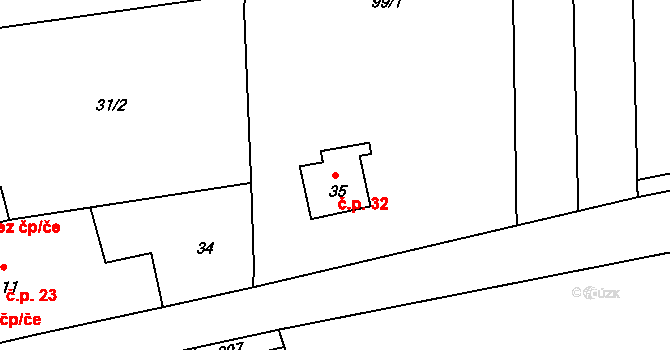 Dehtáry 32, Jenštejn na parcele st. 35 v KÚ Dehtáry, Katastrální mapa
