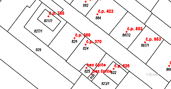 Veverská Bítýška 370 na parcele st. 824 v KÚ Veverská Bítýška, Katastrální mapa