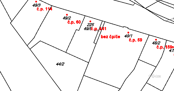 Louka 141 na parcele st. 225 v KÚ Louka u Ostrohu, Katastrální mapa