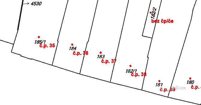 Kyjov 37 na parcele st. 183 v KÚ Kyjov, Katastrální mapa