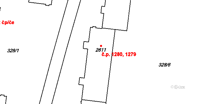 Kyjov 1279,1280 na parcele st. 2611 v KÚ Kyjov, Katastrální mapa