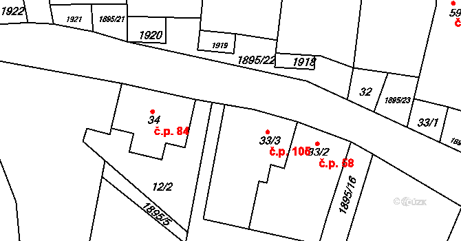 Dlouhá Brtnice 105 na parcele st. 33/3 v KÚ Dlouhá Brtnice, Katastrální mapa