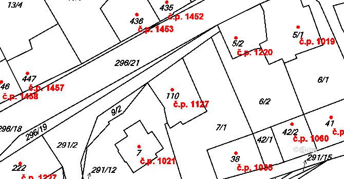 Švermov 1127, Kladno na parcele st. 110 v KÚ Hnidousy, Katastrální mapa