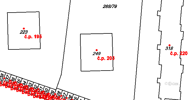 Moravská Chrastová 203, Brněnec na parcele st. 249 v KÚ Moravská Chrastová, Katastrální mapa