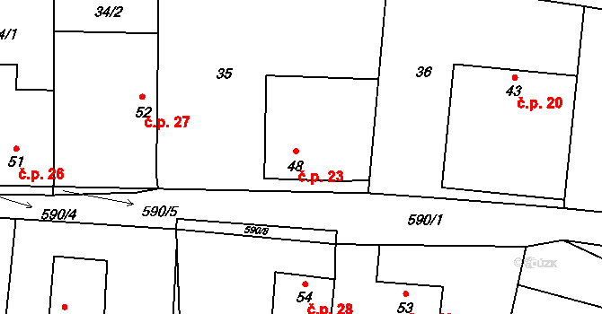 Sedlo 23, Komařice na parcele st. 48 v KÚ Sedlo u Komařic, Katastrální mapa