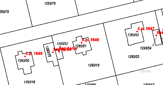 Roudnice nad Labem 1646 na parcele st. 1293/51 v KÚ Roudnice nad Labem, Katastrální mapa