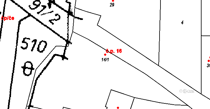 Debrník 16, Hlavatce na parcele st. 14/1 v KÚ Debrník, Katastrální mapa
