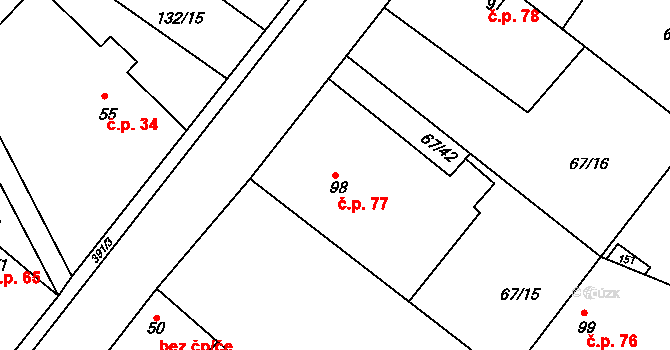 Psinice 77, Libáň na parcele st. 98 v KÚ Psinice, Katastrální mapa