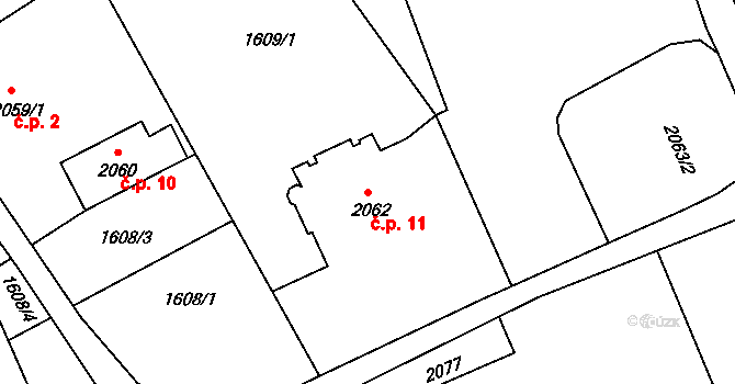 Soudná 11, Jičín na parcele st. 2062 v KÚ Jičín, Katastrální mapa