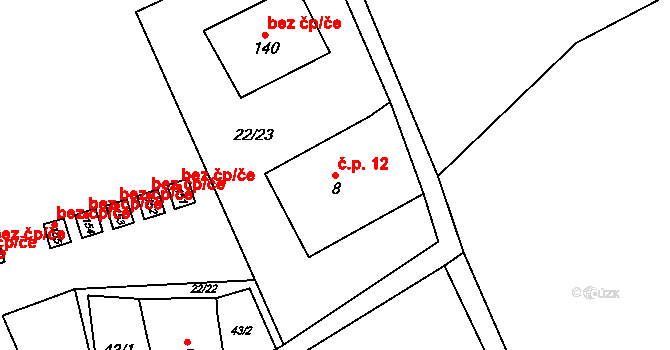 Horní Orlice 12, Červená Voda na parcele st. 8 v KÚ Horní Orlice, Katastrální mapa