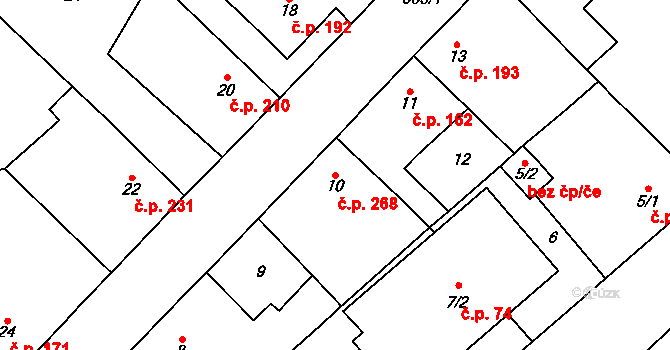 Milovice 268 na parcele st. 10 v KÚ Milovice nad Labem, Katastrální mapa
