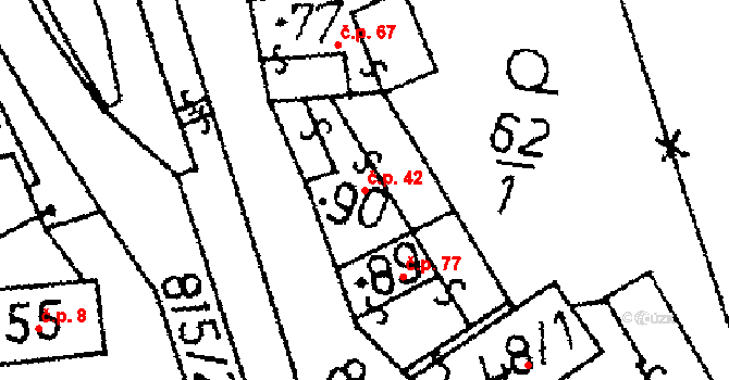 Škvořetice 42 na parcele st. 90 v KÚ Škvořetice, Katastrální mapa