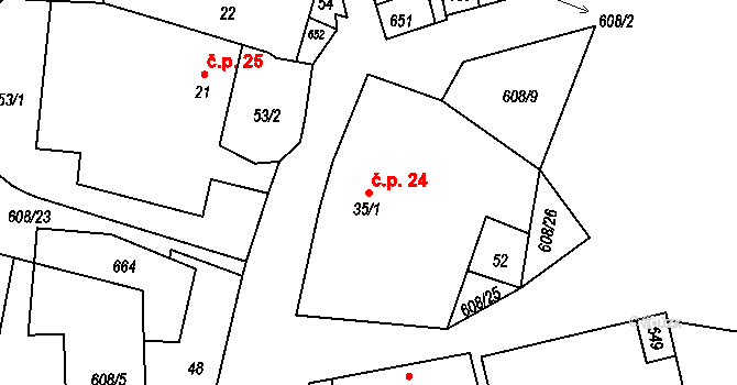 Lovětín 24, Batelov na parcele st. 35/1 v KÚ Lovětín u Třešti, Katastrální mapa