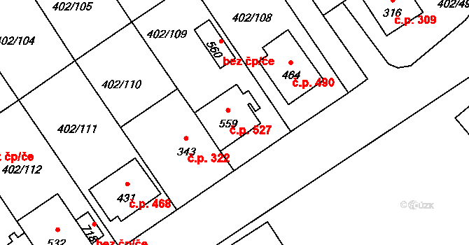 Okříšky 527 na parcele st. 559 v KÚ Okříšky, Katastrální mapa