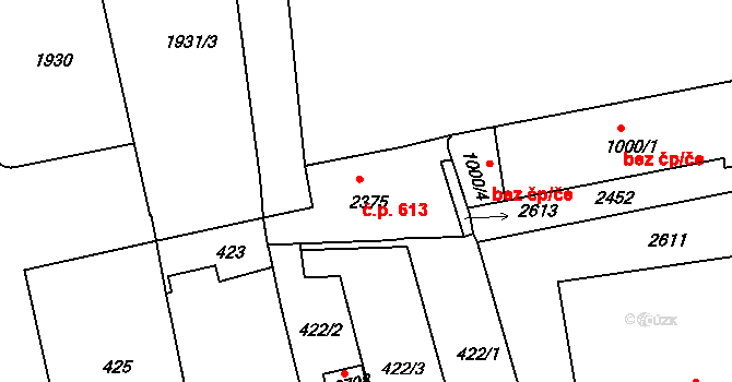 Stařečka 613, Třebíč na parcele st. 2375 v KÚ Třebíč, Katastrální mapa
