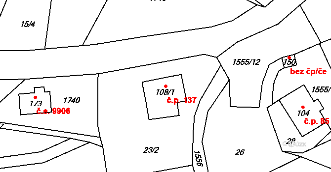 Děčín XXX-Velká Veleň 137, Děčín na parcele st. 108/1 v KÚ Velká Veleň, Katastrální mapa