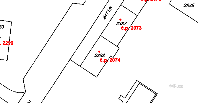 Žabovřesky 2074, Brno na parcele st. 2388 v KÚ Žabovřesky, Katastrální mapa