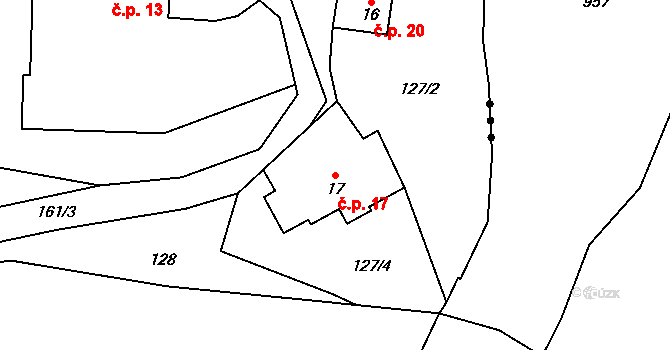 Dolní Poříčí 17, Křetín na parcele st. 17 v KÚ Dolní Poříčí nad Křetínkou, Katastrální mapa