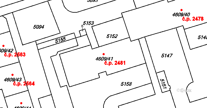 Královo Pole 2481, Brno na parcele st. 4609/41 v KÚ Královo Pole, Katastrální mapa
