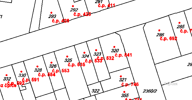 Trnovany 532, Teplice na parcele st. 323 v KÚ Teplice-Trnovany, Katastrální mapa