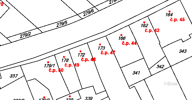 Březové 47, Litovel na parcele st. 173 v KÚ Unčovice, Katastrální mapa