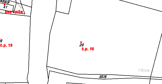 Loužek 19, Cheb na parcele st. 29 v KÚ Loužek, Katastrální mapa